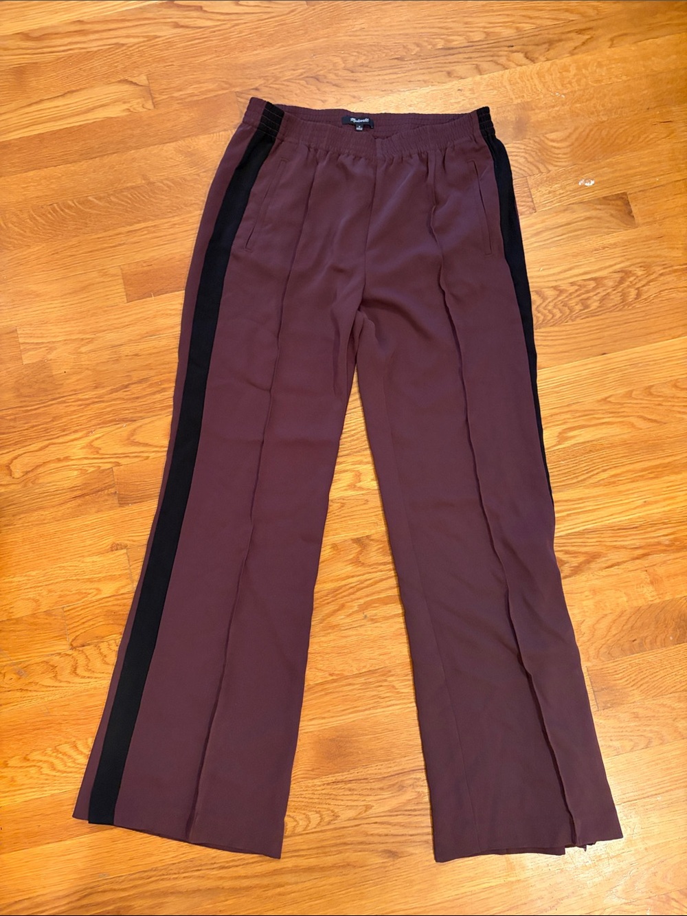 Madewell Burgundy Wide Leg Pants with Black Side Stripe